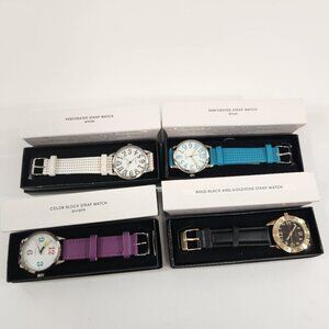 Avon Watch Lot Perforated Strap White Blue Color Block Purple Bold Black NEW